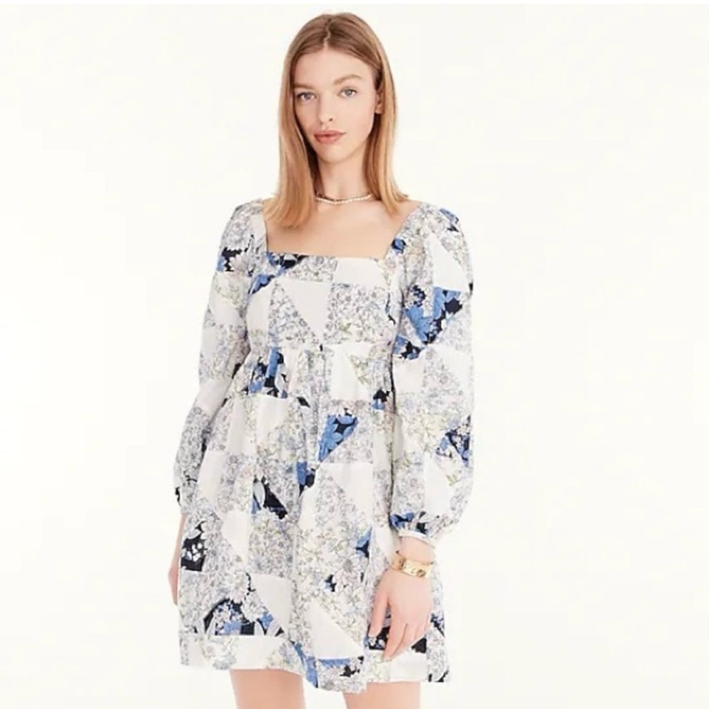 J.Crew Squareneck cotton quilted Patchwork Floral Mini Dress